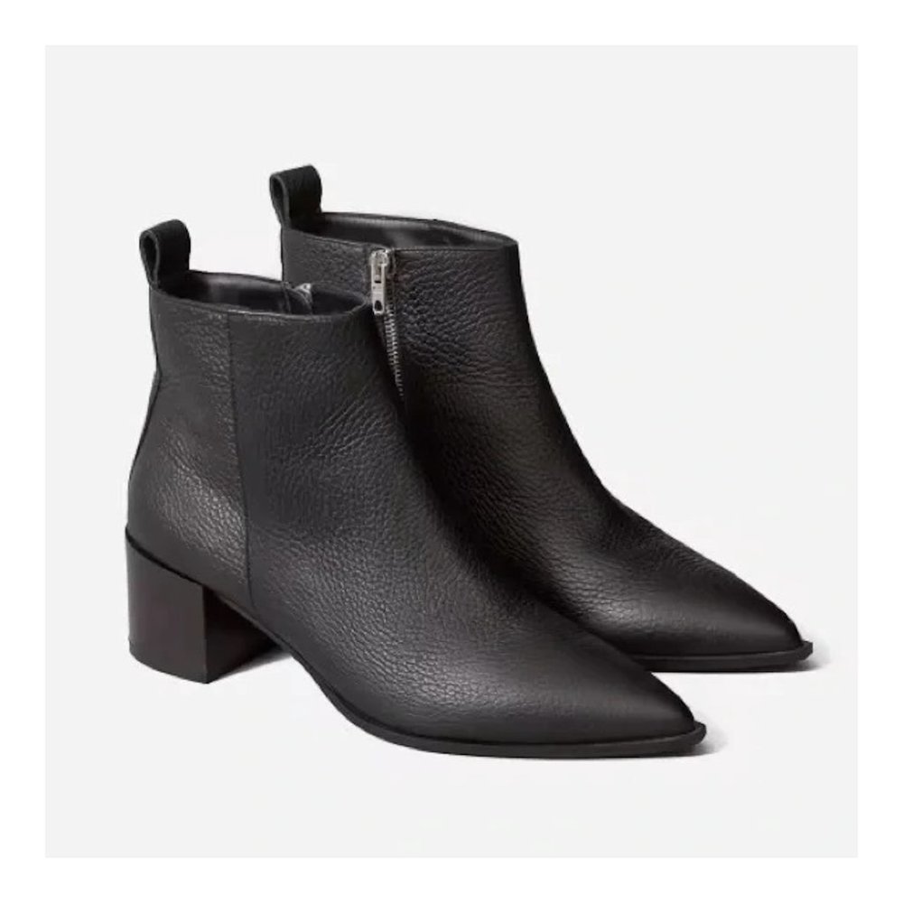 EVERLANE The Boss Boot Pebbled Leather Pointed Toe Black